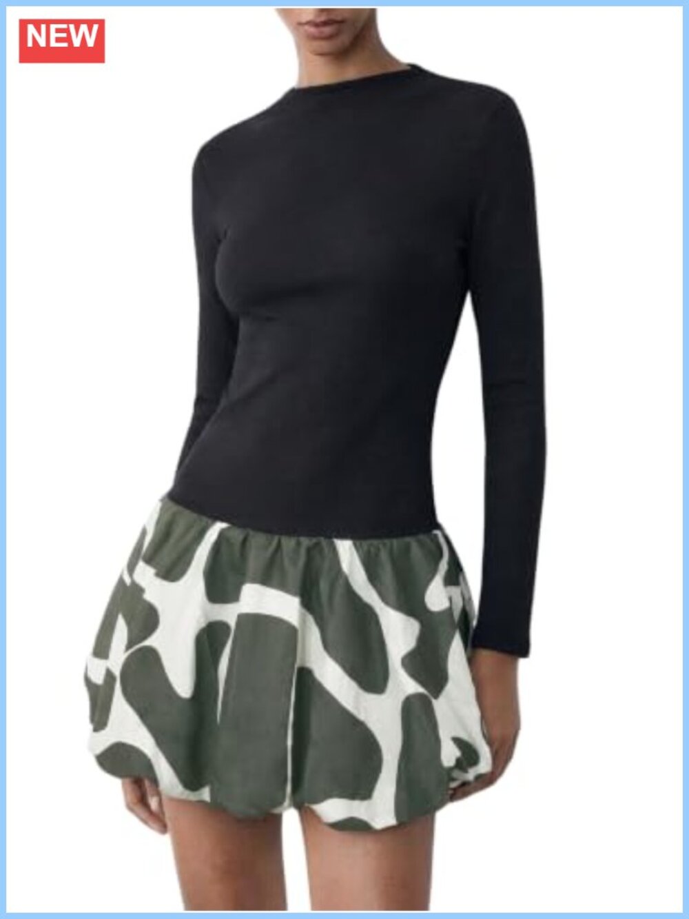 Imily Bela Women Long Sleeve Bubble Hem Sweater Dress Mock Neck Mini
